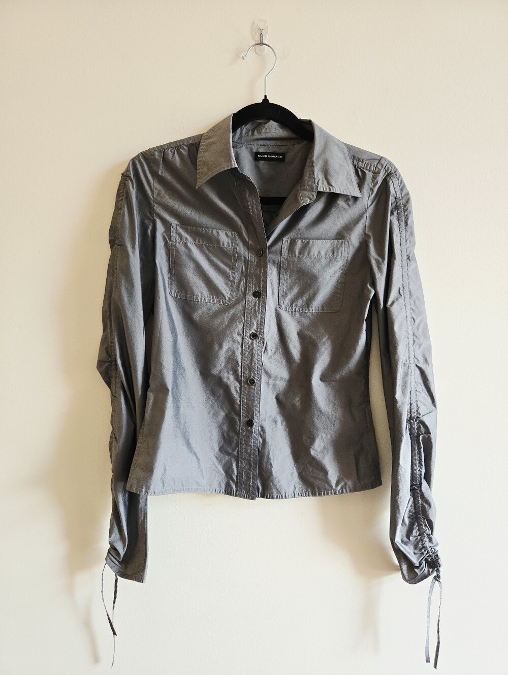 CLUB MONACO | M Ruched Button Up Shirt | concrete grey